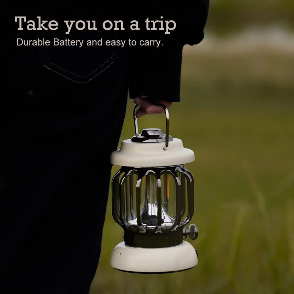 LED Camping Lantern,Rechargeable Retro Metal Camp Light,Battery Powered Hanging Vintage Lamp