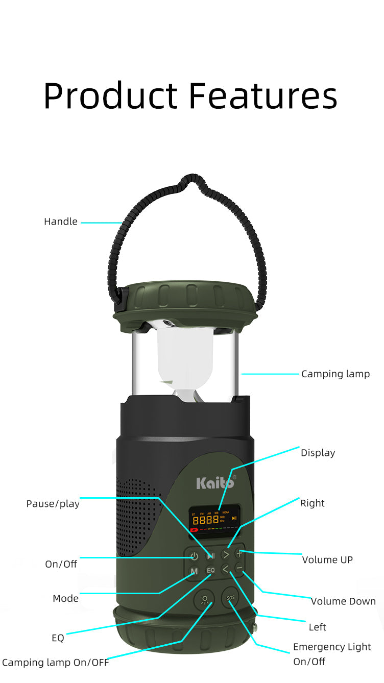 Emergency Camping Lantern & Flashlight, Hand Crank & Solar Powered