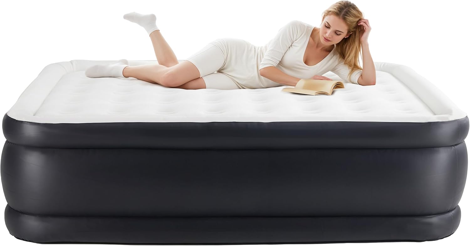 🛏️ Inflatable Mattress with Built-in Pump | Double Height Air Bed | 660 lbs Support