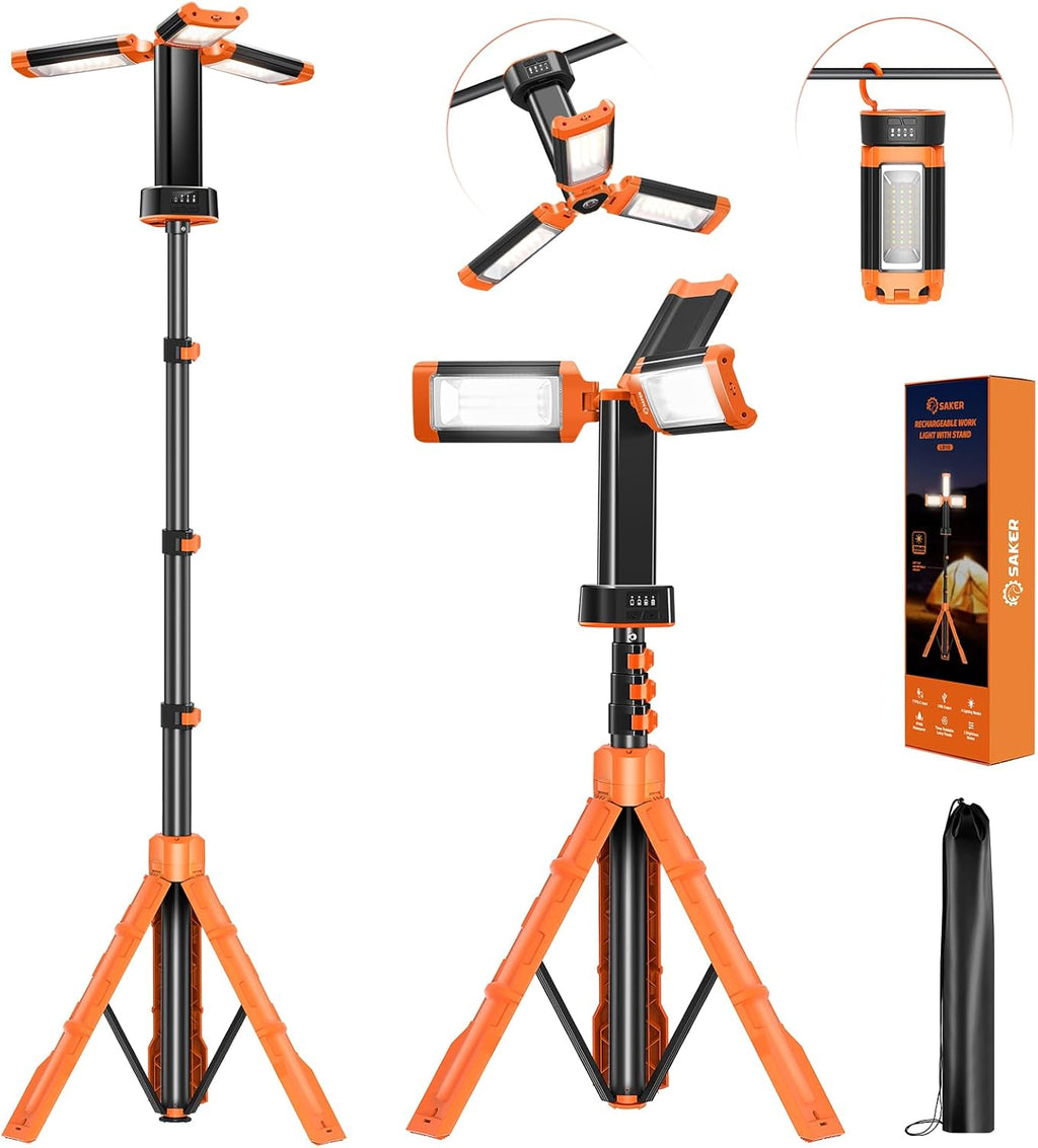 3200LM Portable Camping Light with Tripod - 10,000mAh Rechargeable