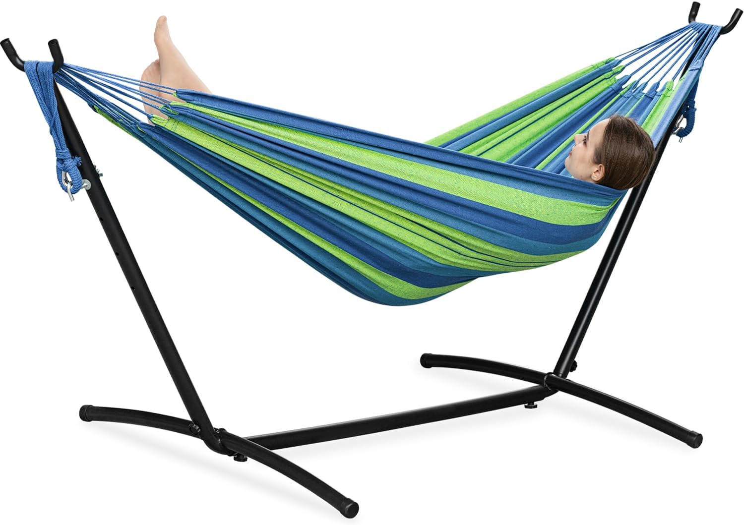 Brazilian Style Double Hammock with Stand 🌴 | 10-Min Setup, 450lbs Capacity
