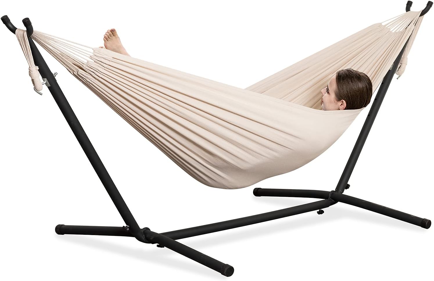 Brazilian Style Double Hammock with Stand 🌴 | 10-Min Setup, 450lbs Capacity