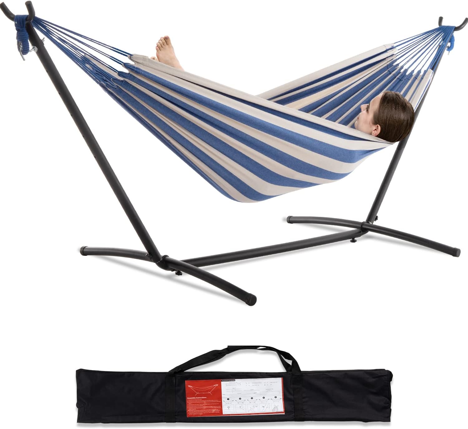 Brazilian Style Double Hammock with Stand 🌴 | 10-Min Setup, 450lbs Capacity