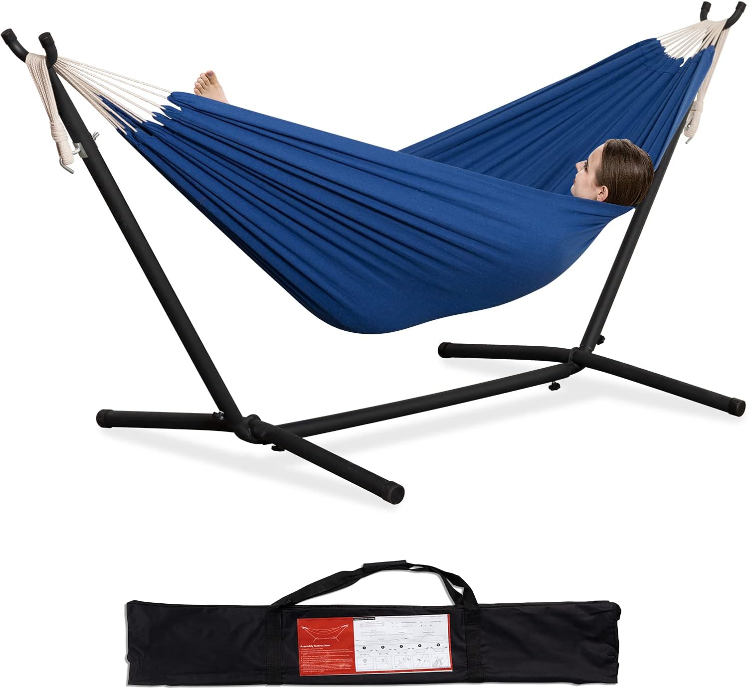 Brazilian Style Double Hammock with Stand 🌴 | 10-Min Setup, 450lbs Capacity