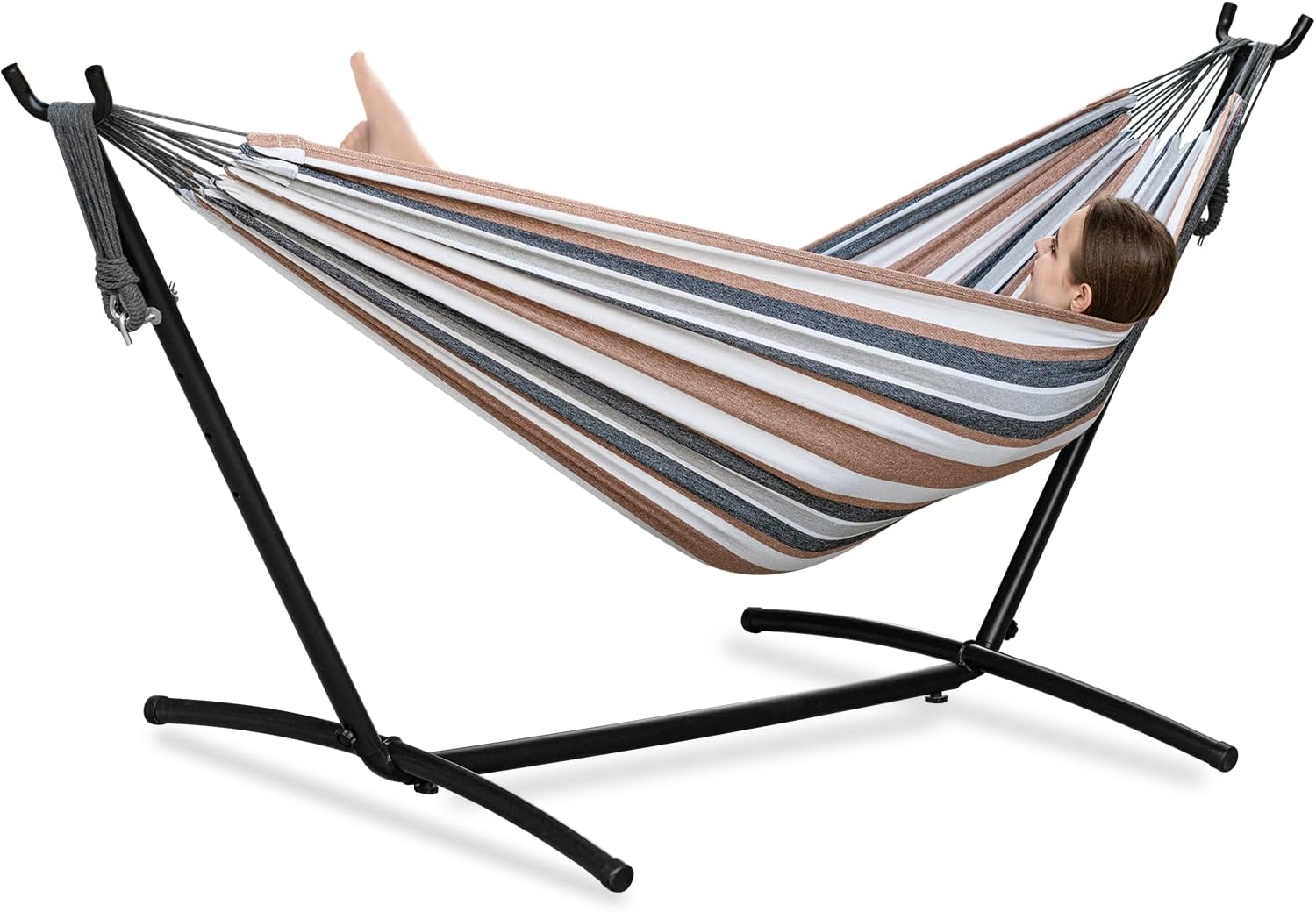 Brazilian Style Double Hammock with Stand 🌴 | 10-Min Setup, 450lbs Capacity