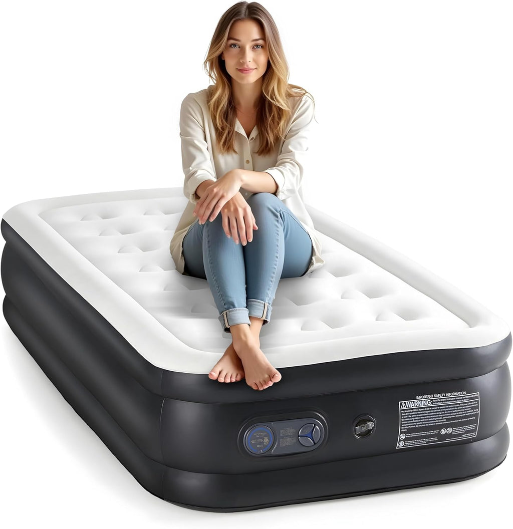 🛏️ Inflatable Mattress with Built-in Pump | Double Height Air Bed | 660 lbs Support
