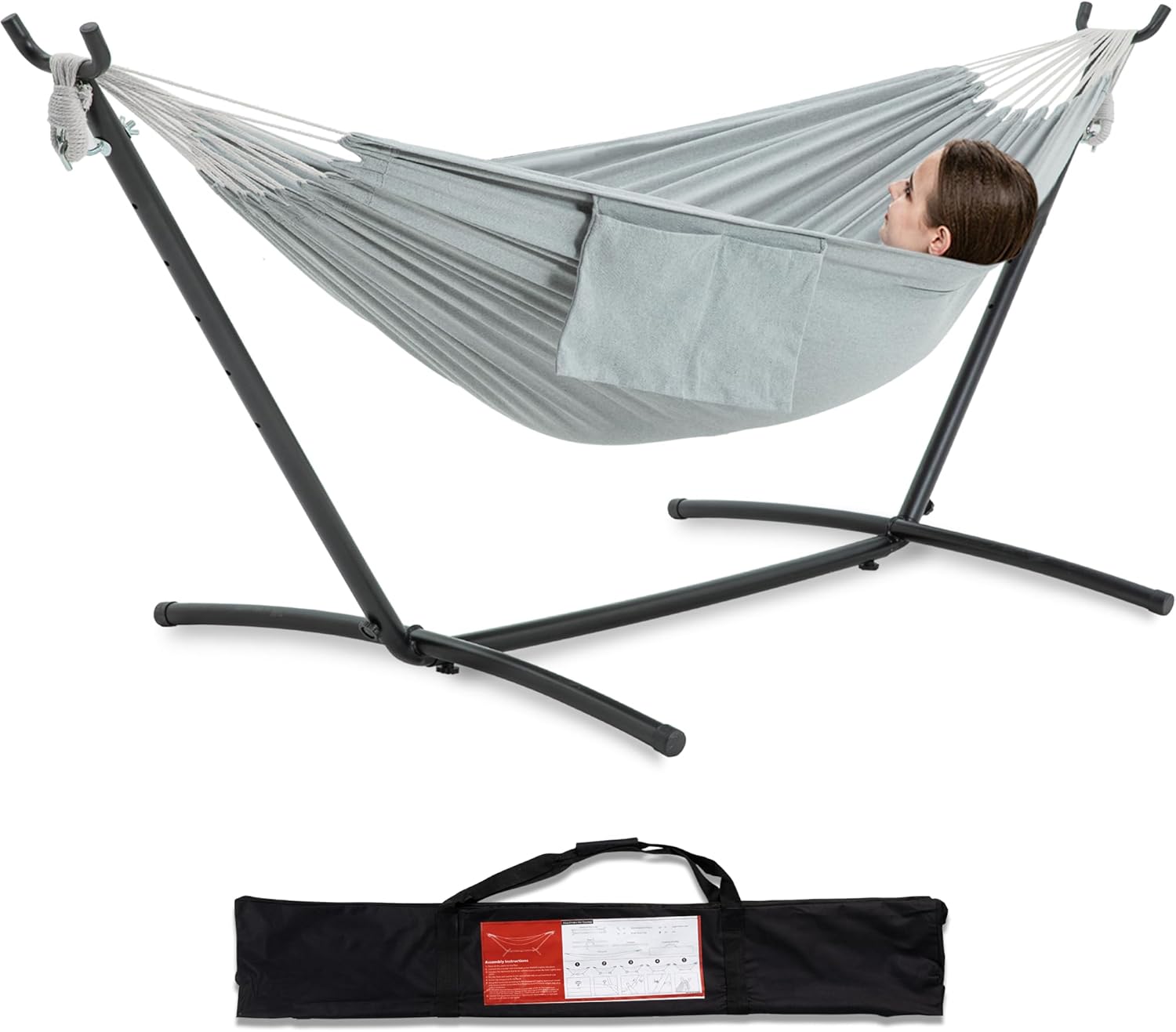 Brazilian Style Double Hammock with Stand 🌴 | 10-Min Setup, 450lbs Capacity