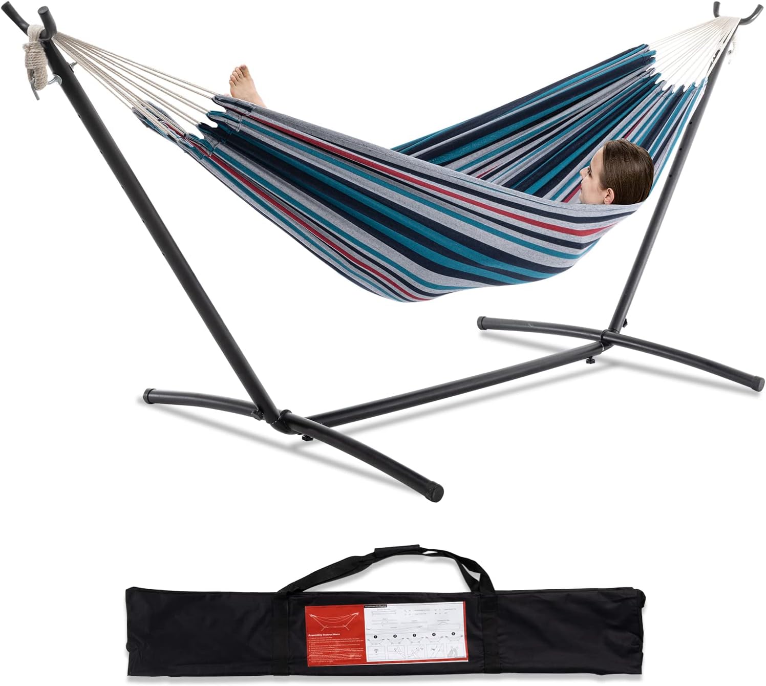 Brazilian Style Double Hammock with Stand 🌴 | 10-Min Setup, 450lbs Capacity
