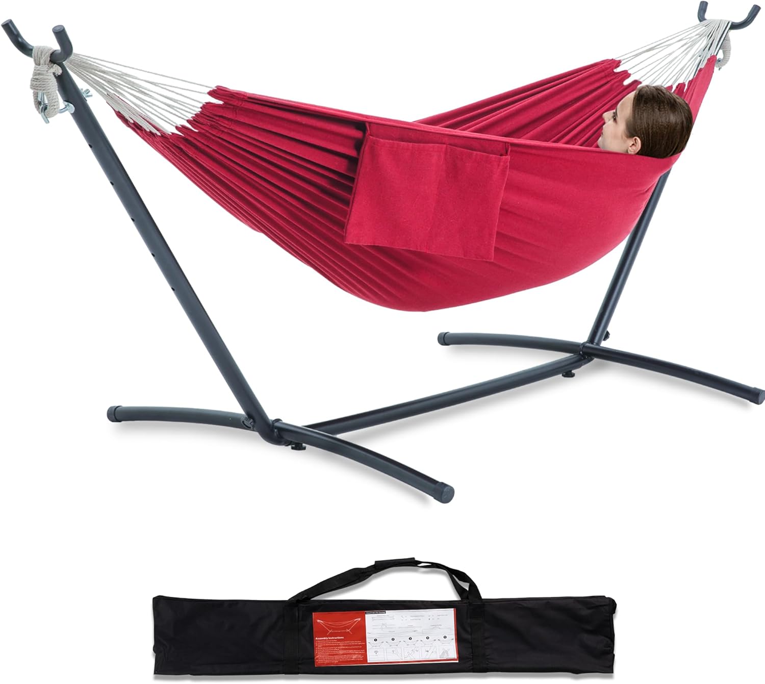 Brazilian Style Double Hammock with Stand 🌴 | 10-Min Setup, 450lbs Capacity
