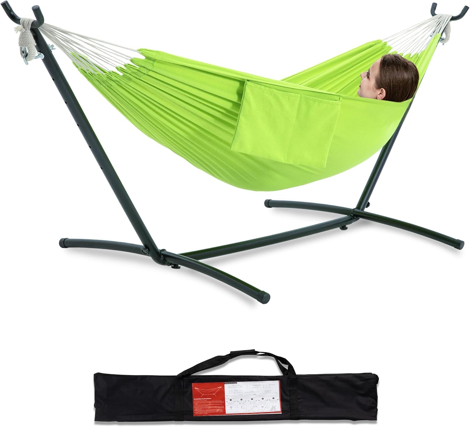 Brazilian Style Double Hammock with Stand 🌴 | 10-Min Setup, 450lbs Capacity