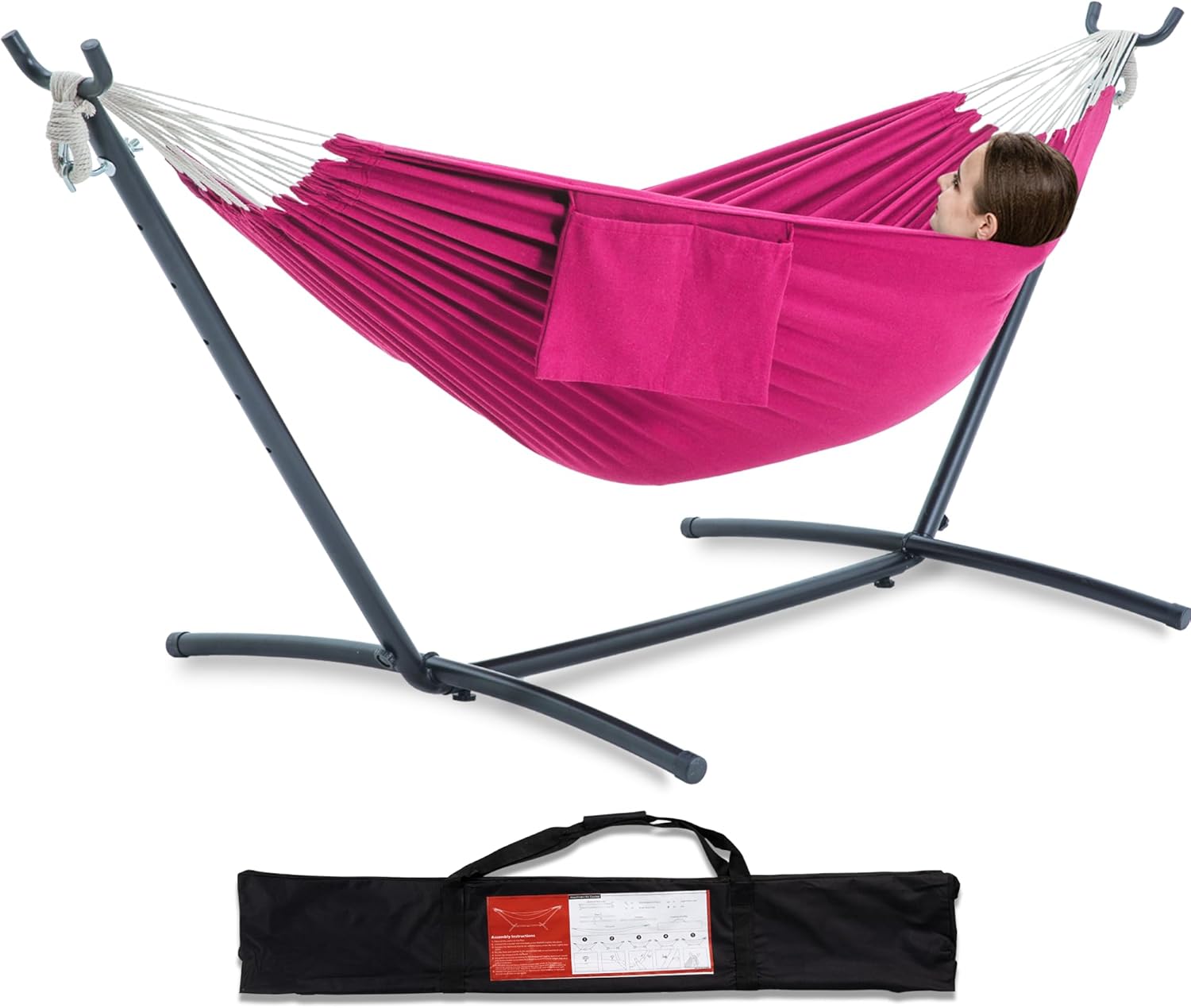 Brazilian Style Double Hammock with Stand 🌴 | 10-Min Setup, 450lbs Capacity
