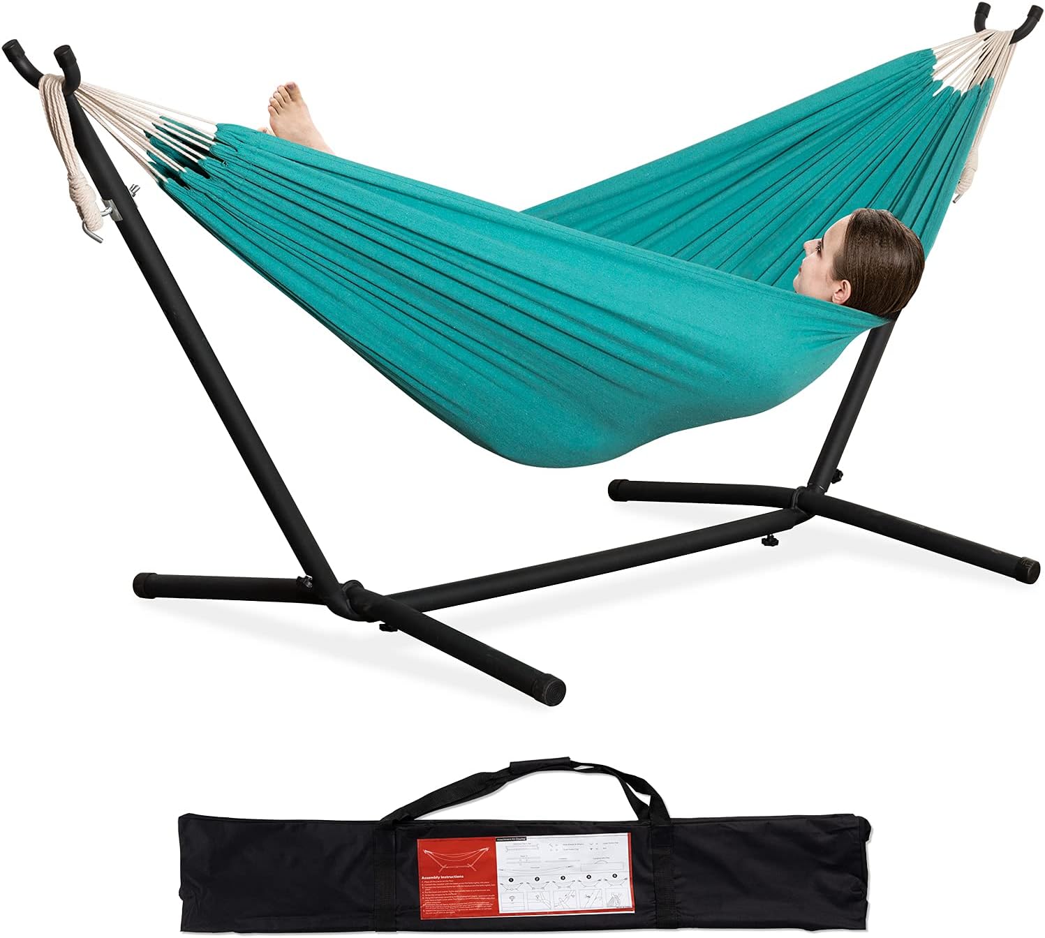 Brazilian Style Double Hammock with Stand 🌴 | 10-Min Setup, 450lbs Capacity
