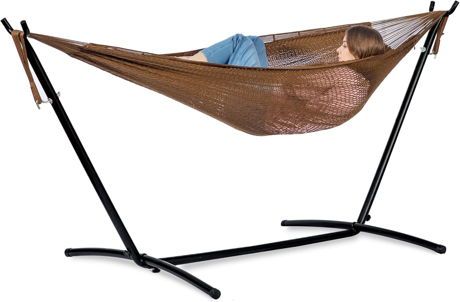 Brazilian Style Double Hammock with Stand 🌴 | 10-Min Setup, 450lbs Capacity