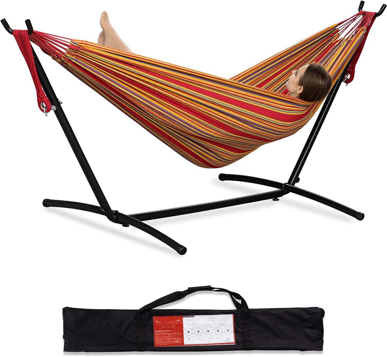 Brazilian Style Double Hammock with Stand 🌴 | 10-Min Setup, 450lbs Capacity