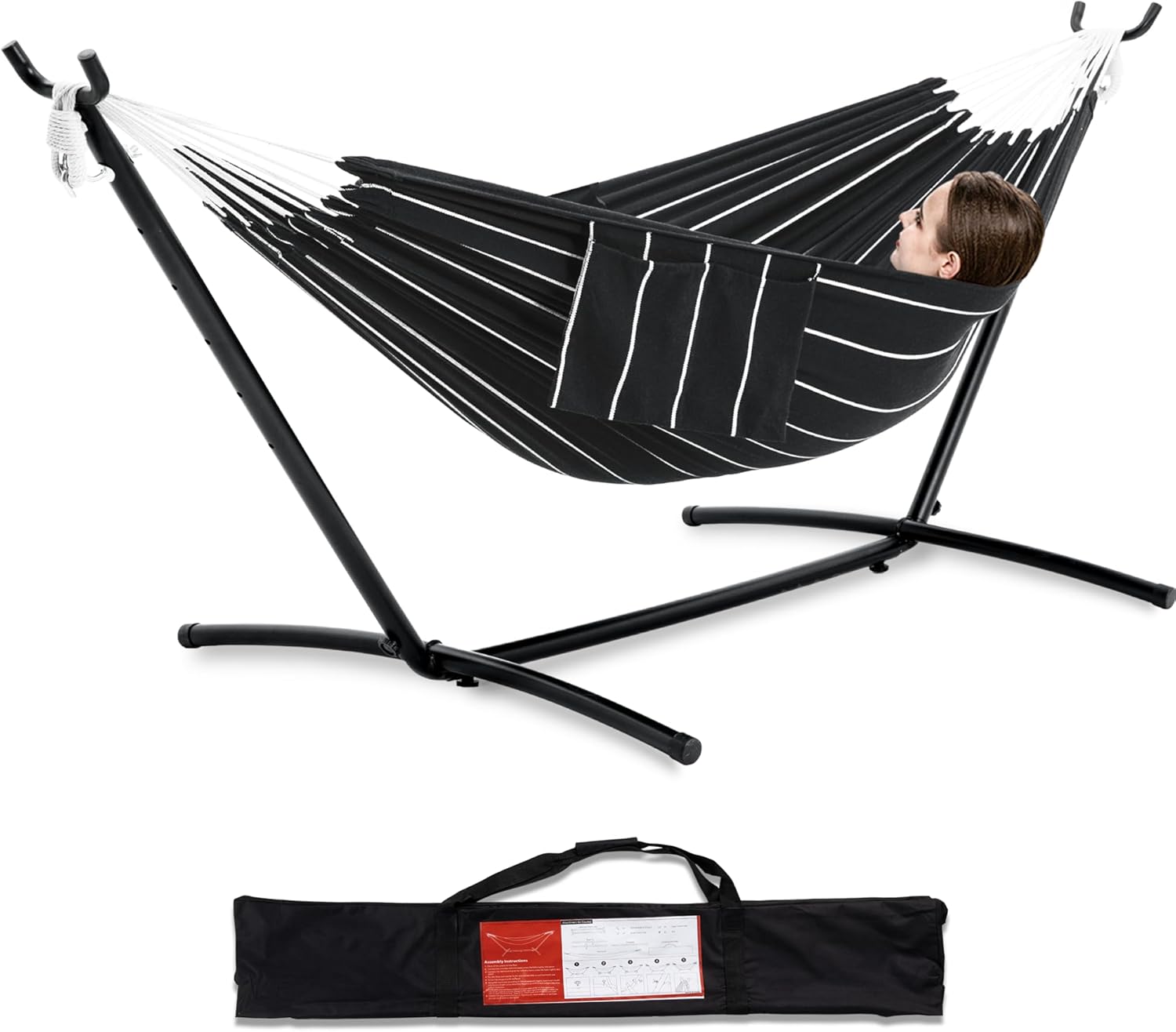 Brazilian Style Double Hammock with Stand 🌴 | 10-Min Setup, 450lbs Capacity