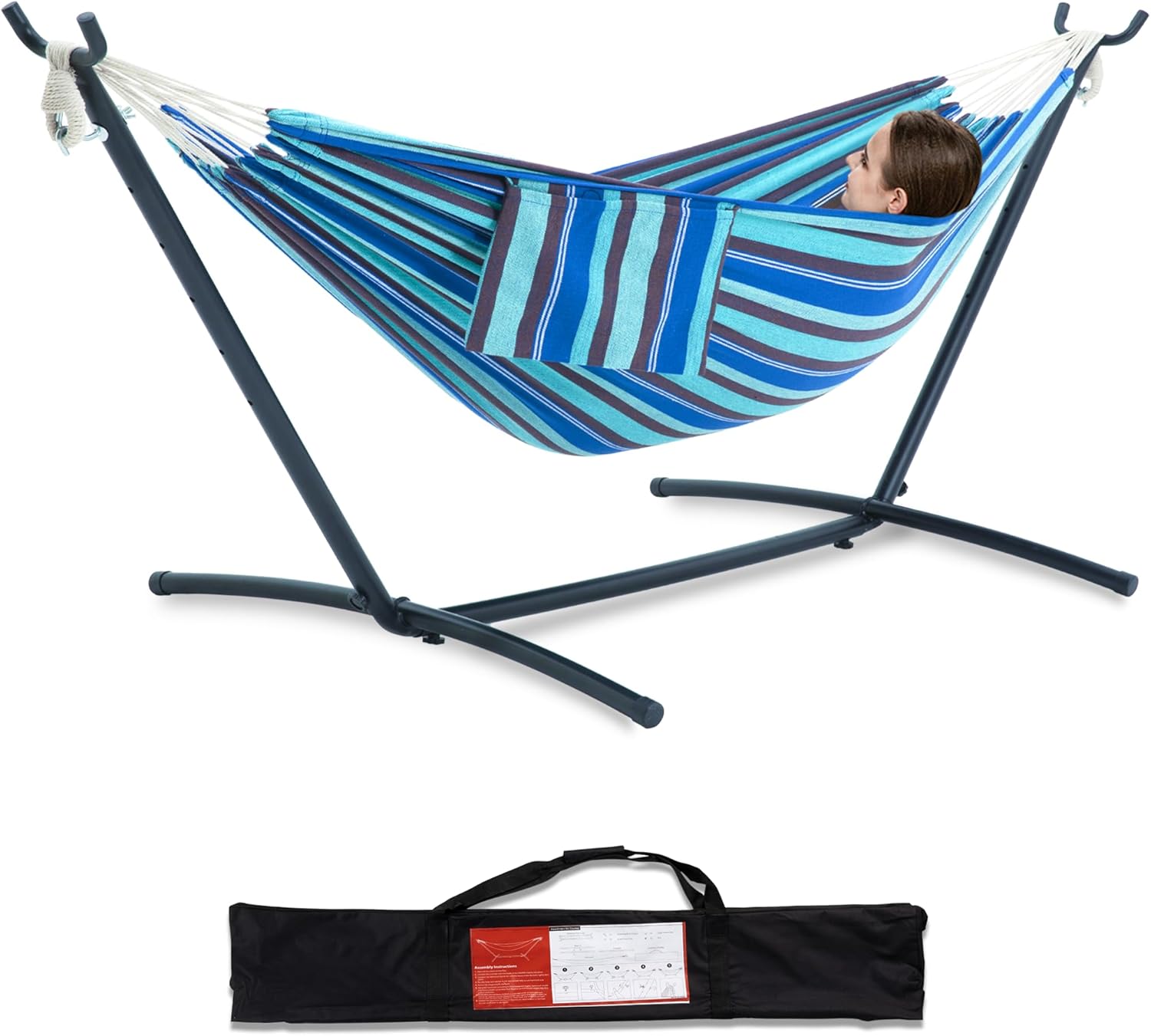 Brazilian Style Double Hammock with Stand 🌴 | 10-Min Setup, 450lbs Capacity
