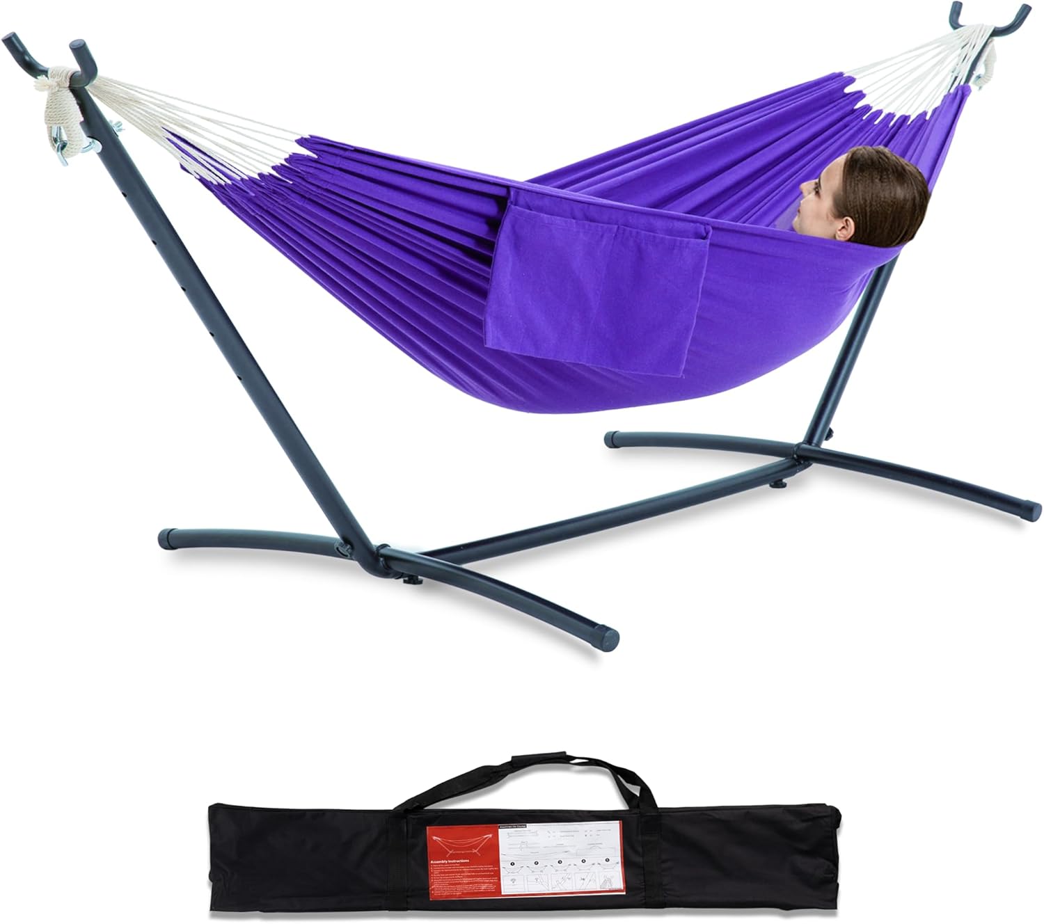 Brazilian Style Double Hammock with Stand 🌴 | 10-Min Setup, 450lbs Capacity