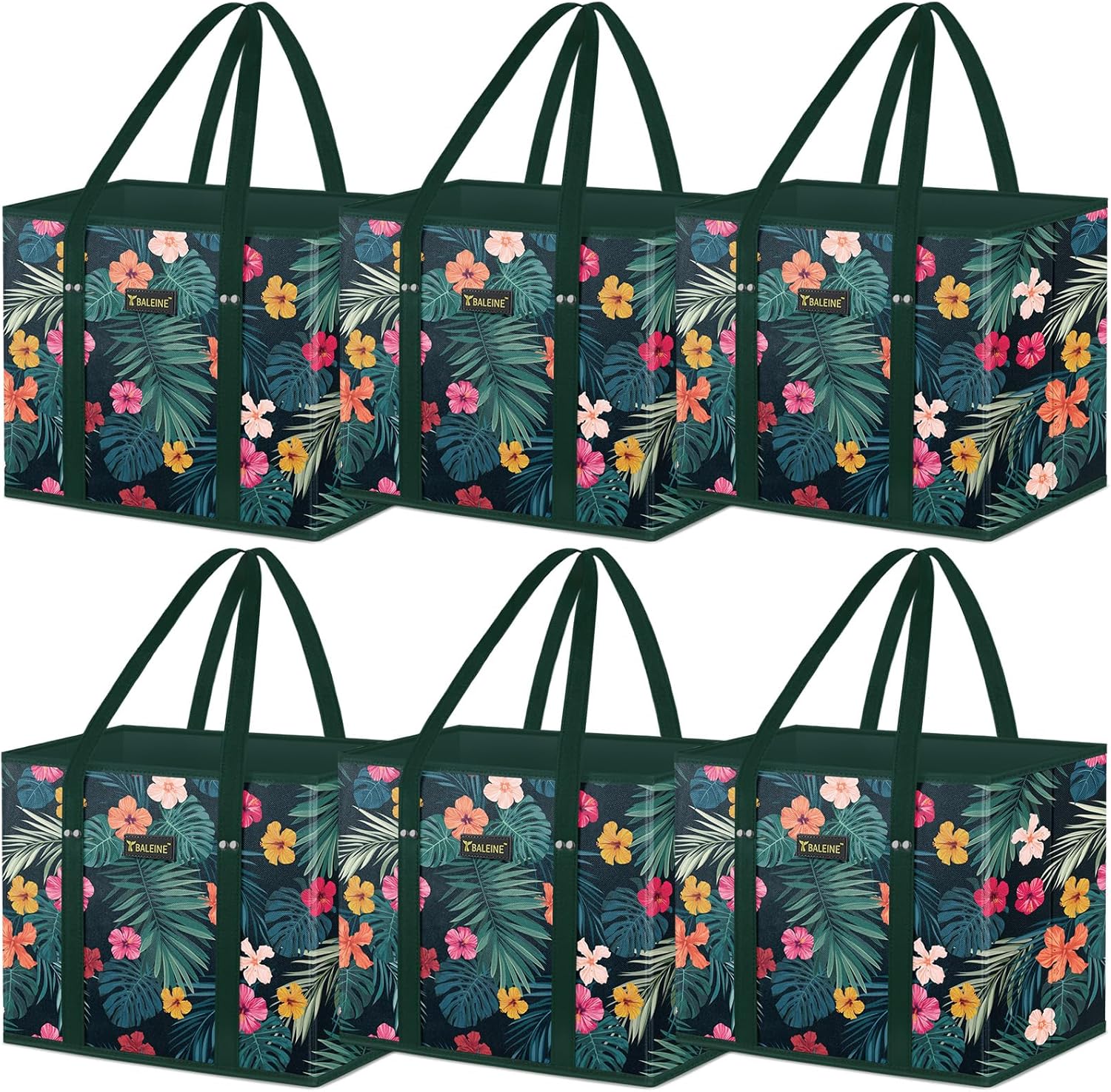 🛍️ Extra Large Reusable Shopping Bags 4-Pack | Foldable Box Tote with Reinforced Bottom