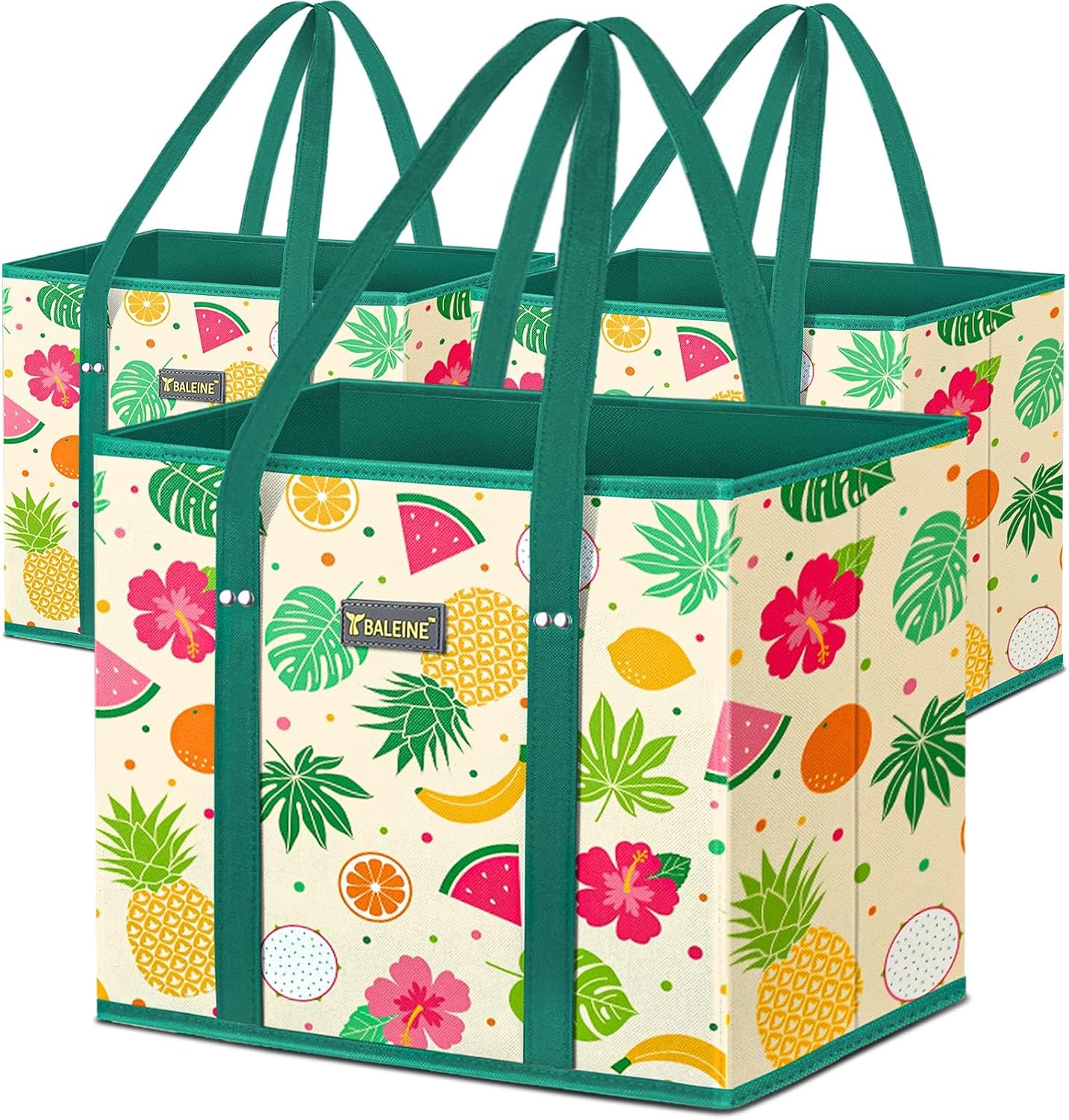 🛍️ Extra Large Reusable Shopping Bags 4-Pack | Foldable Box Tote with Reinforced Bottom