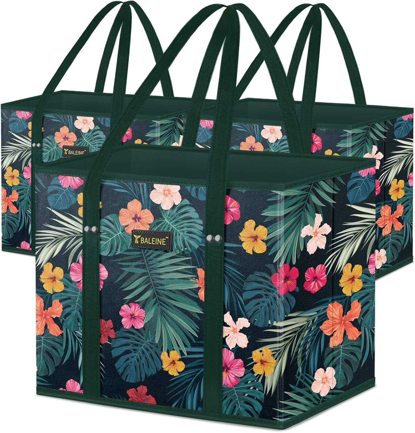 🛍️ Extra Large Reusable Shopping Bags 4-Pack | Foldable Box Tote with Reinforced Bottom