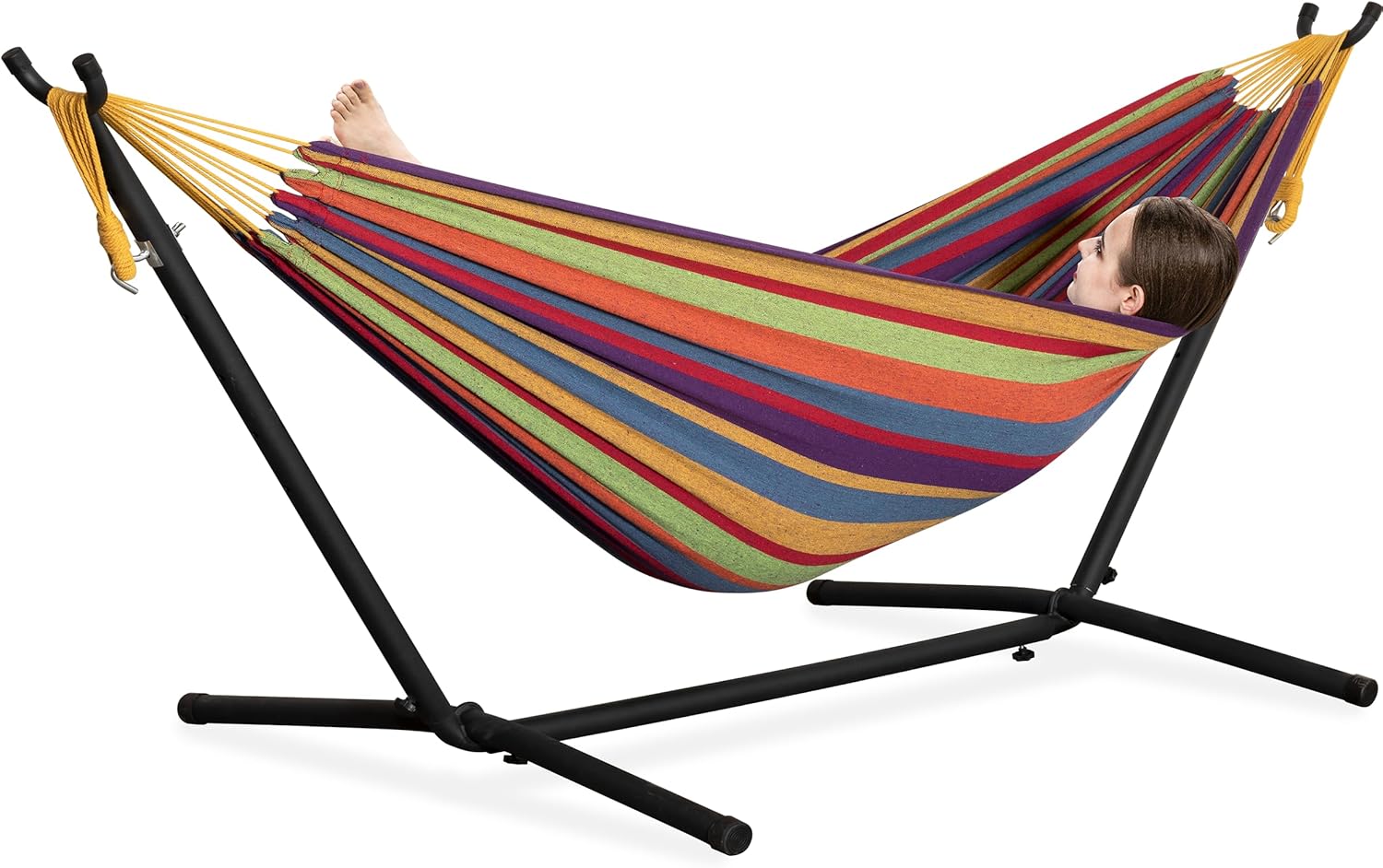Brazilian Style Double Hammock with Stand 🌴 | 10-Min Setup, 450lbs Capacity